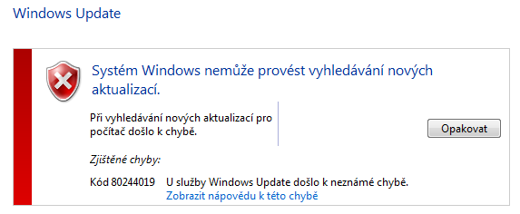 Chyba Windows Update 80244019